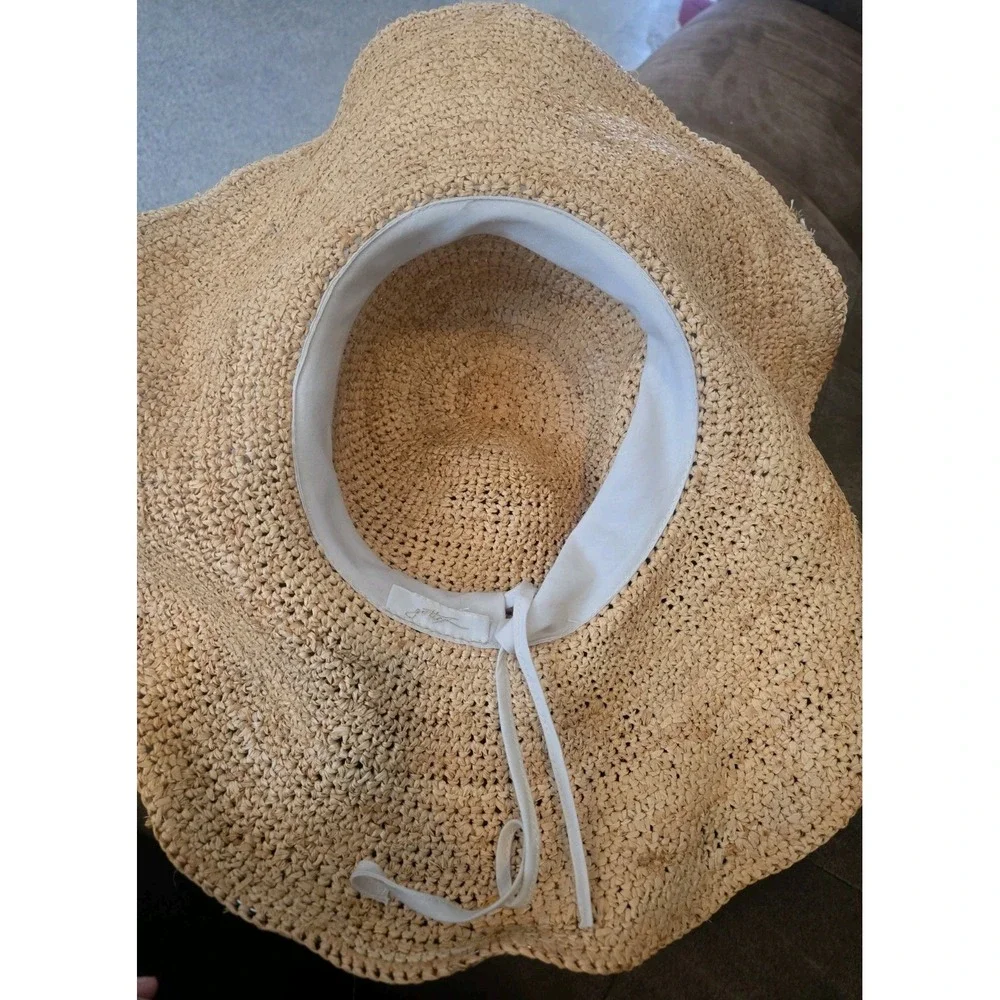 Gottex Women's Sun Hat Woven Straw Floppy Coin Charm Statement Boho Resort Chic